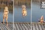 Blonde Bikini Babe Bounces Off Frozen Lake in Russia