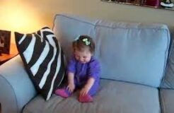 Baby Laughing Pushing Grandpa Off Couch