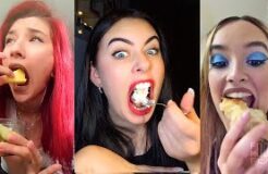 Girls eating with lipstick - How to eat food with lipstick - Funny face eating with lipstick